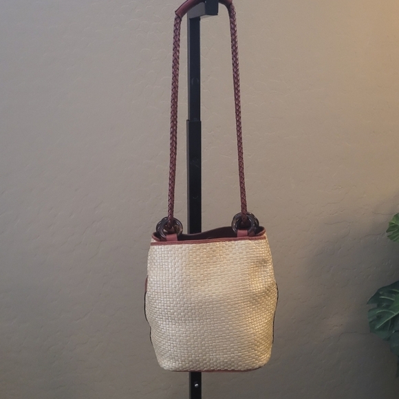 Bechamel 90's Brown Leather Cream Woven Bucket‎ Bag - Picture 4 of 11